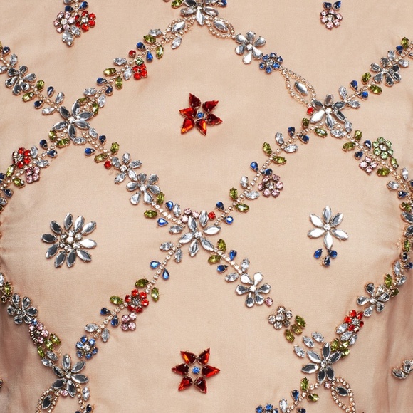 🍉Alice + Olivia Kesten Embellished Cropped Top Beige Red Stones RARE - Picture 3 of 12